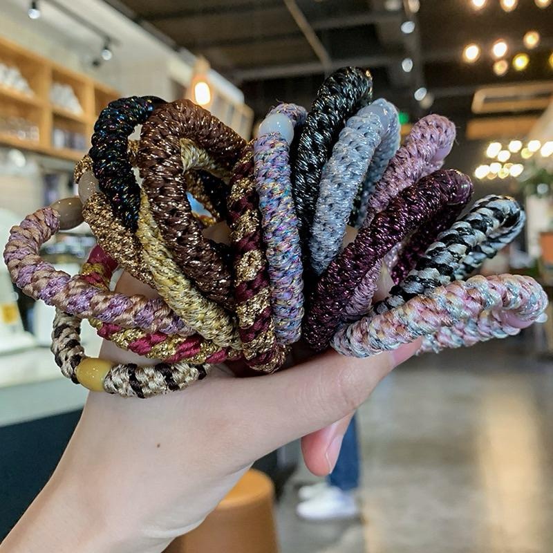 【老闆的娘】高雄現貨 隔日出 平替款加粗亮絲彩色麻花高彈力髮圈 多股編織髮圈 高馬尾髮束 不咬髮金銀絲髮繩 丸子頭 髮飾-細節圖5