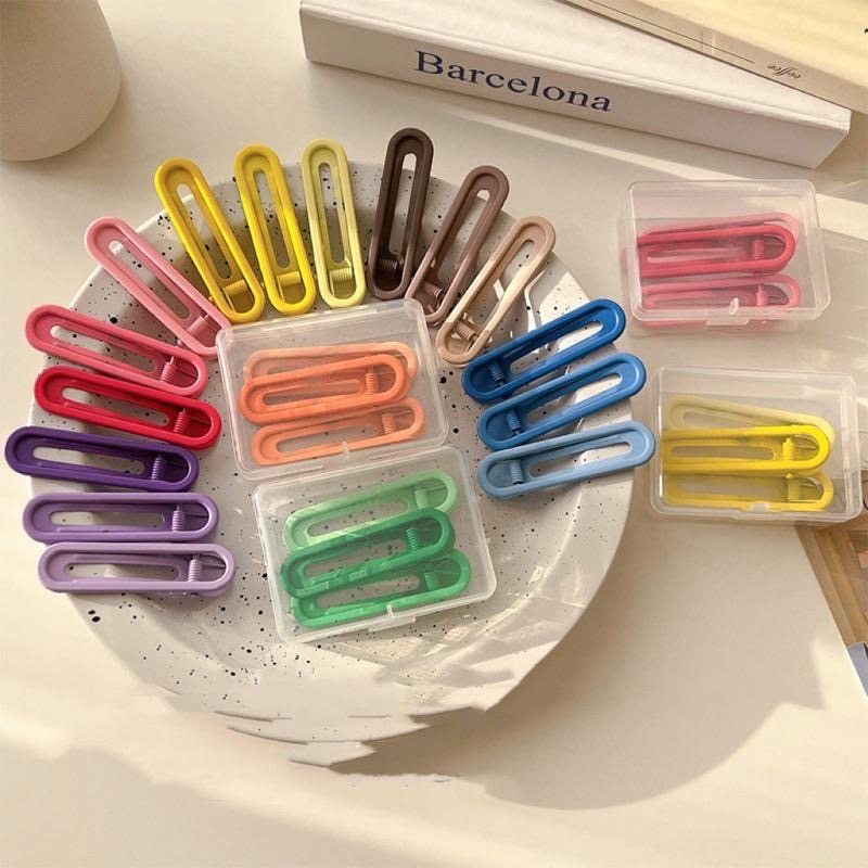 【老闆的娘】高雄現貨 三件組 韓版百搭霧面磨砂彩色鴨嘴夾組 鏤空橢圓髮夾 一字夾 側邊夾 女瀏海夾 碎髮夾 髮飾-細節圖2