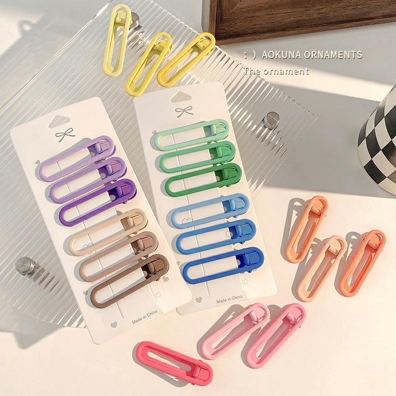 【老闆的娘】高雄現貨 三件組 韓版百搭霧面磨砂彩色鴨嘴夾組 鏤空橢圓髮夾 一字夾 側邊夾 女瀏海夾 碎髮夾 髮飾-細節圖3