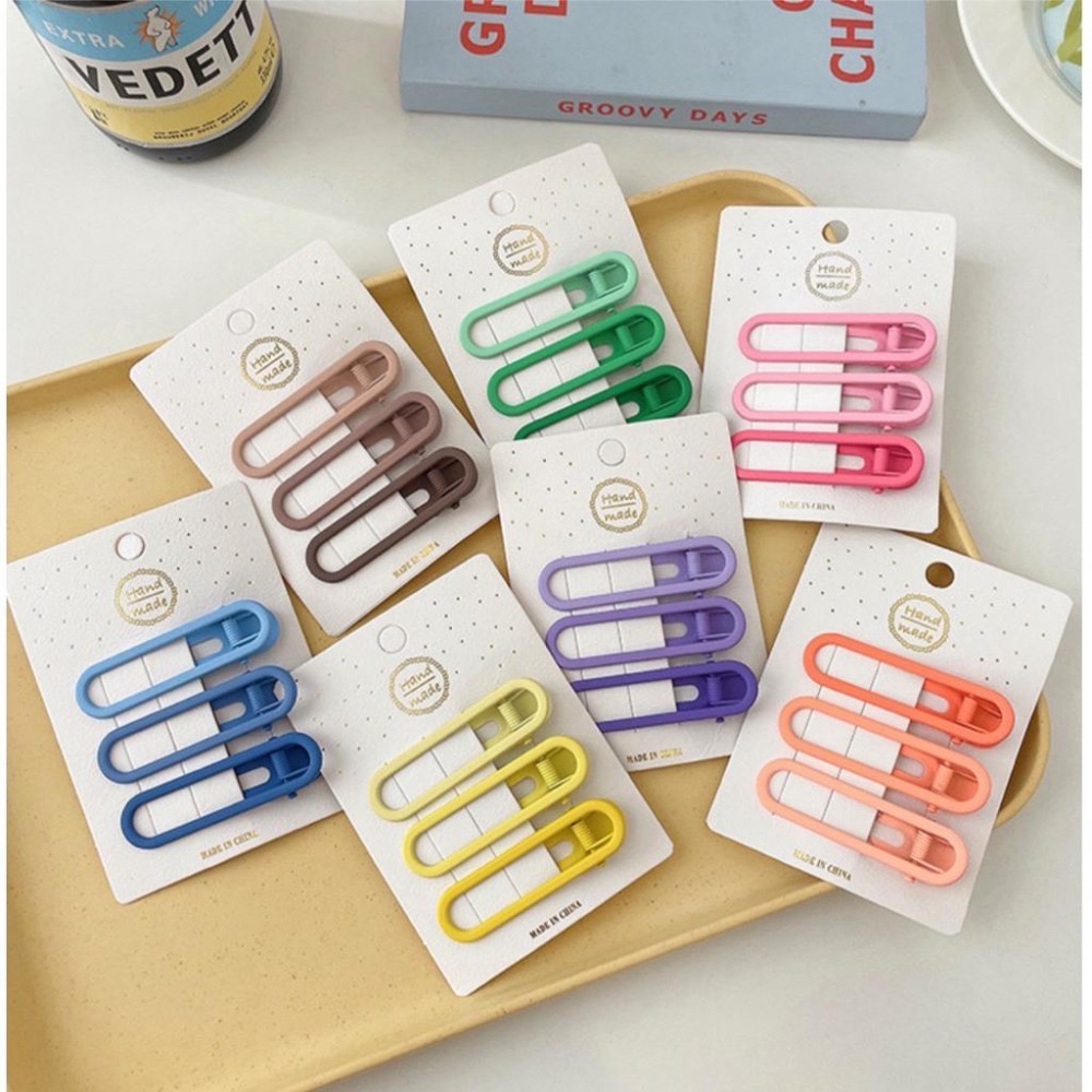 【老闆的娘】高雄現貨 三件組 韓版百搭霧面磨砂彩色鴨嘴夾組 鏤空橢圓髮夾 一字夾 側邊夾 女瀏海夾 碎髮夾 髮飾-細節圖4