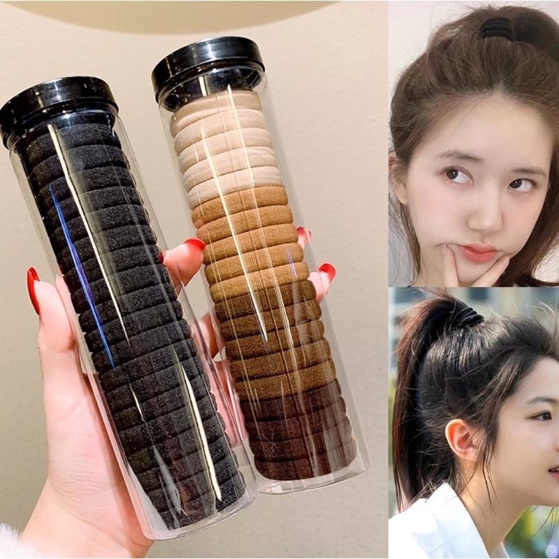 【老闆的娘】高雄現貨 隔日出 20條罐裝 加粗奶茶色毛巾圈 不咬髮高彈力無接縫髮圈 韓版百搭彩色髮圈 女生髮圈 髮飾-細節圖3