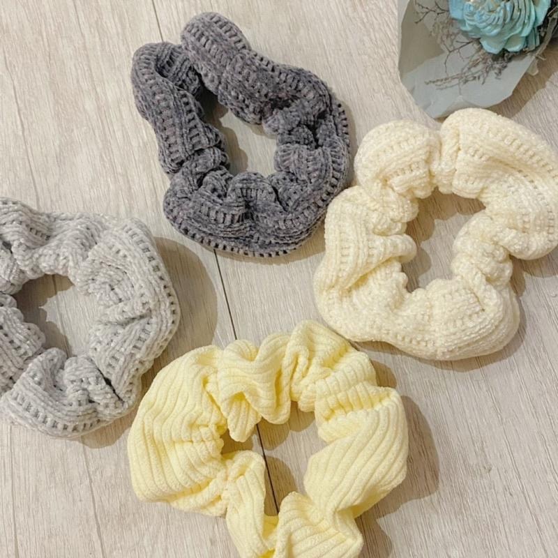 【老闆的娘】高雄現貨 不易滑落 韓版氣質百搭溫柔針織彈力大腸圈 毛呢燈芯絨大腸圈 扎頭髮 包頭 女馬尾髮束 髮飾-細節圖2