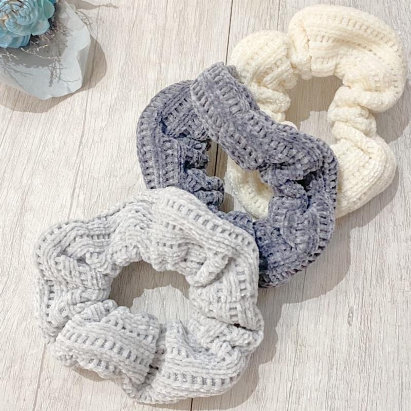 【老闆的娘】高雄現貨 不易滑落 韓版氣質百搭溫柔針織彈力大腸圈 毛呢燈芯絨大腸圈 扎頭髮 包頭 女馬尾髮束 髮飾-細節圖5