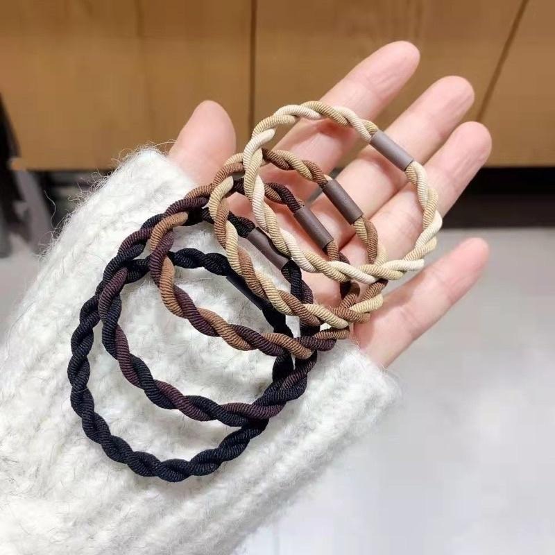 【老闆的娘】高雄現貨 基礎款簡約螺旋紋奶茶色彈力髮圈 編織髮圈 女生素色髮圈 丸子頭 扎馬尾 包頭 髮繩 髮飾-細節圖2