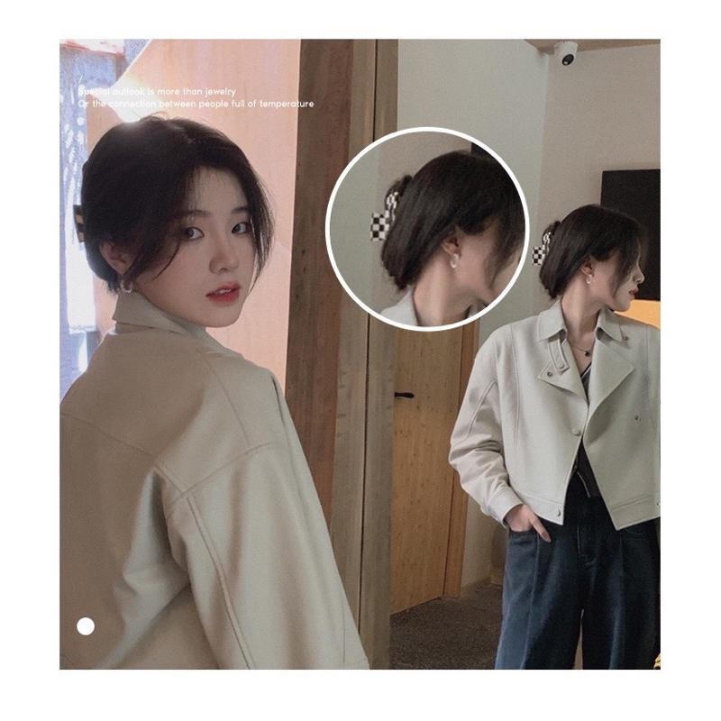 【老闆的娘】台灣現貨🌟不掉色醋酸棋盤格馬尾夾｜摩登黑白格長方抓夾 鯊魚夾 髮飾推薦-細節圖9