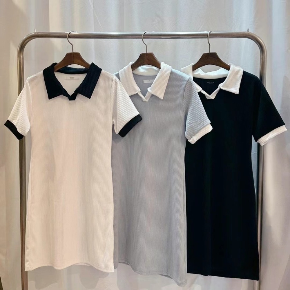 正韓🇰🇷撞色翻領洋裝-細節圖4