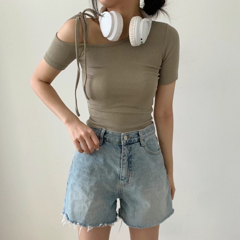 正韓🇰🇷斜肩綁帶上衣-細節圖2