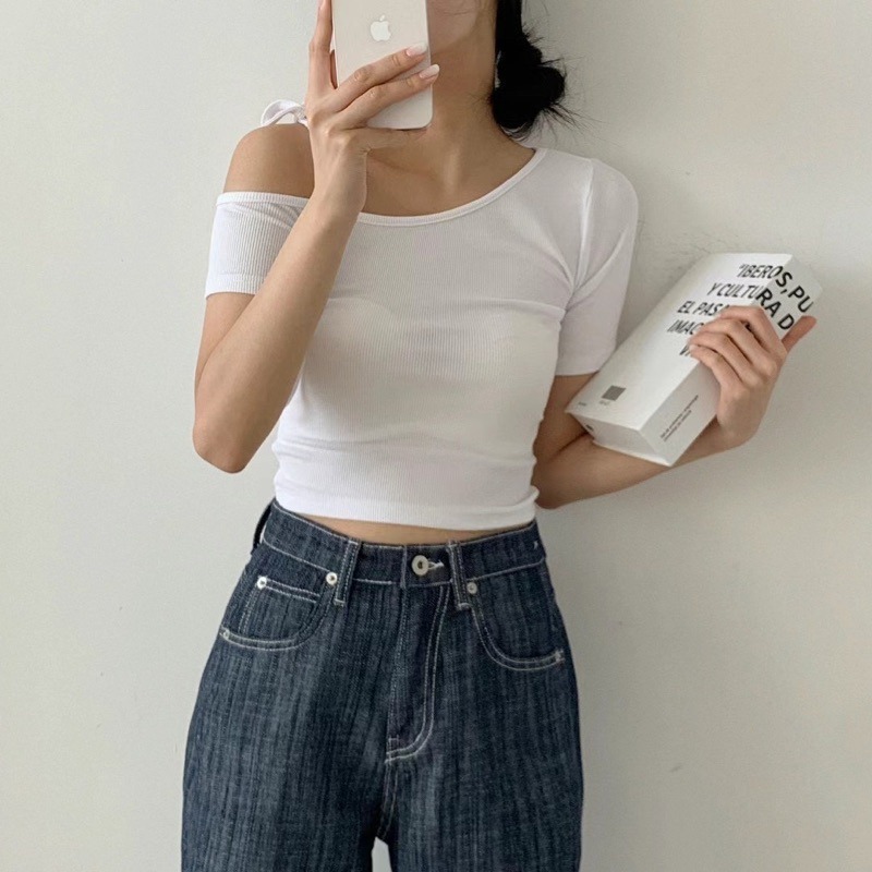 正韓🇰🇷斜肩綁帶上衣-細節圖5