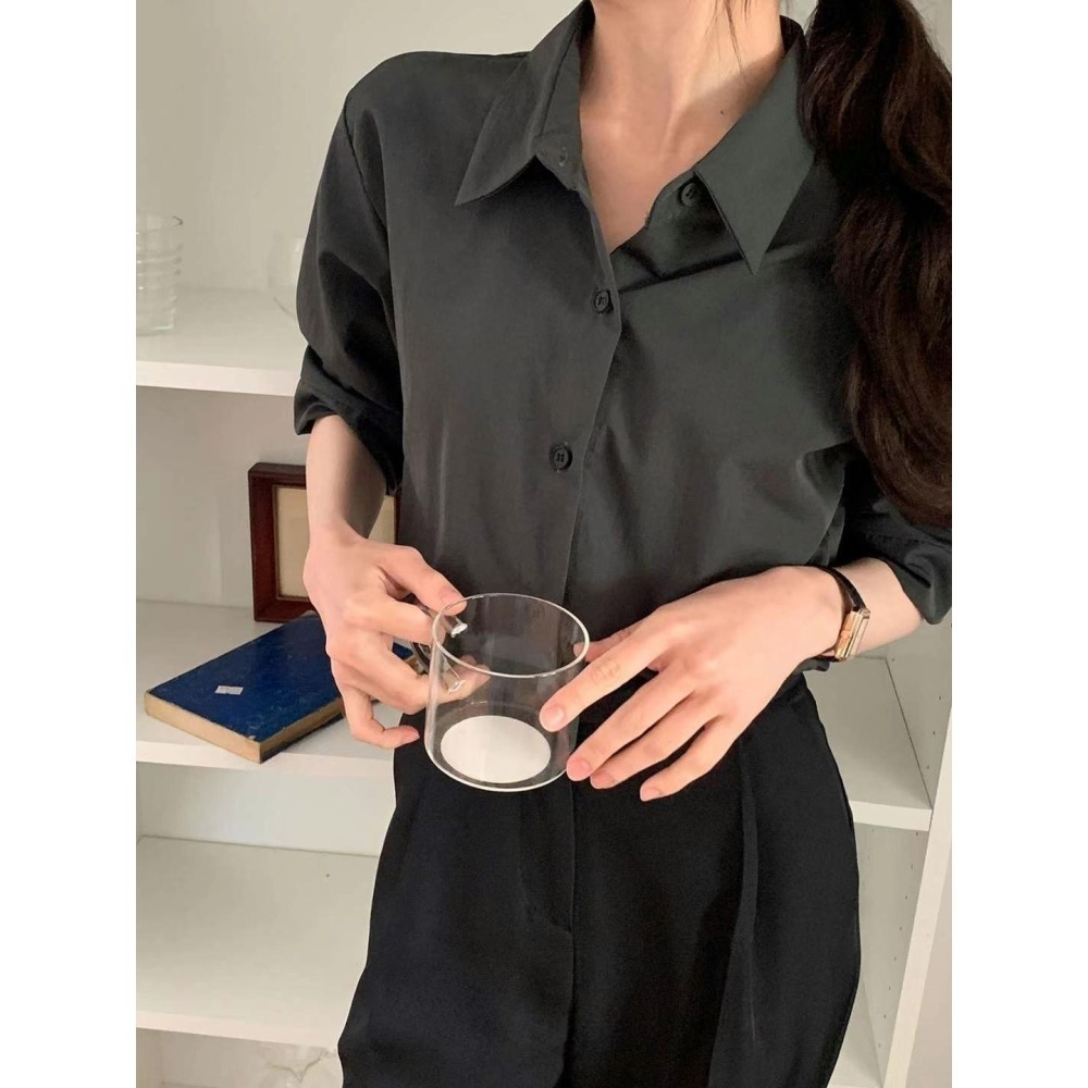 正韓🇰🇷休閒皺褶短袖襯衫-細節圖7