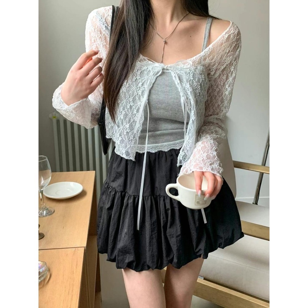 正韓🇰🇷甜心蕾絲綁帶罩衫-細節圖3