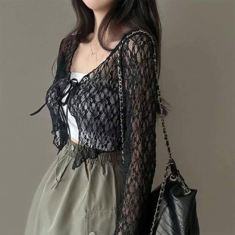 正韓🇰🇷甜心蕾絲綁帶罩衫-細節圖7