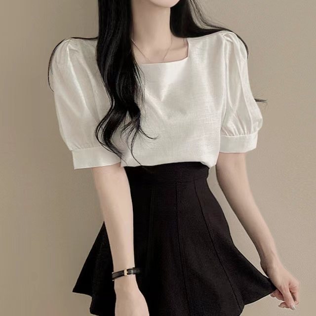 正韓🇰🇷棉麻方領上衣-細節圖9