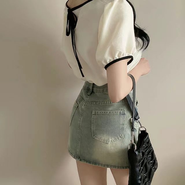 正韓🇰🇷撞色泡泡袖上衣-細節圖6