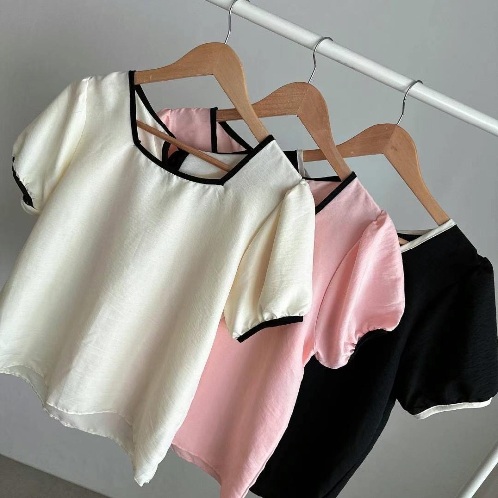正韓🇰🇷撞色泡泡袖上衣-細節圖7