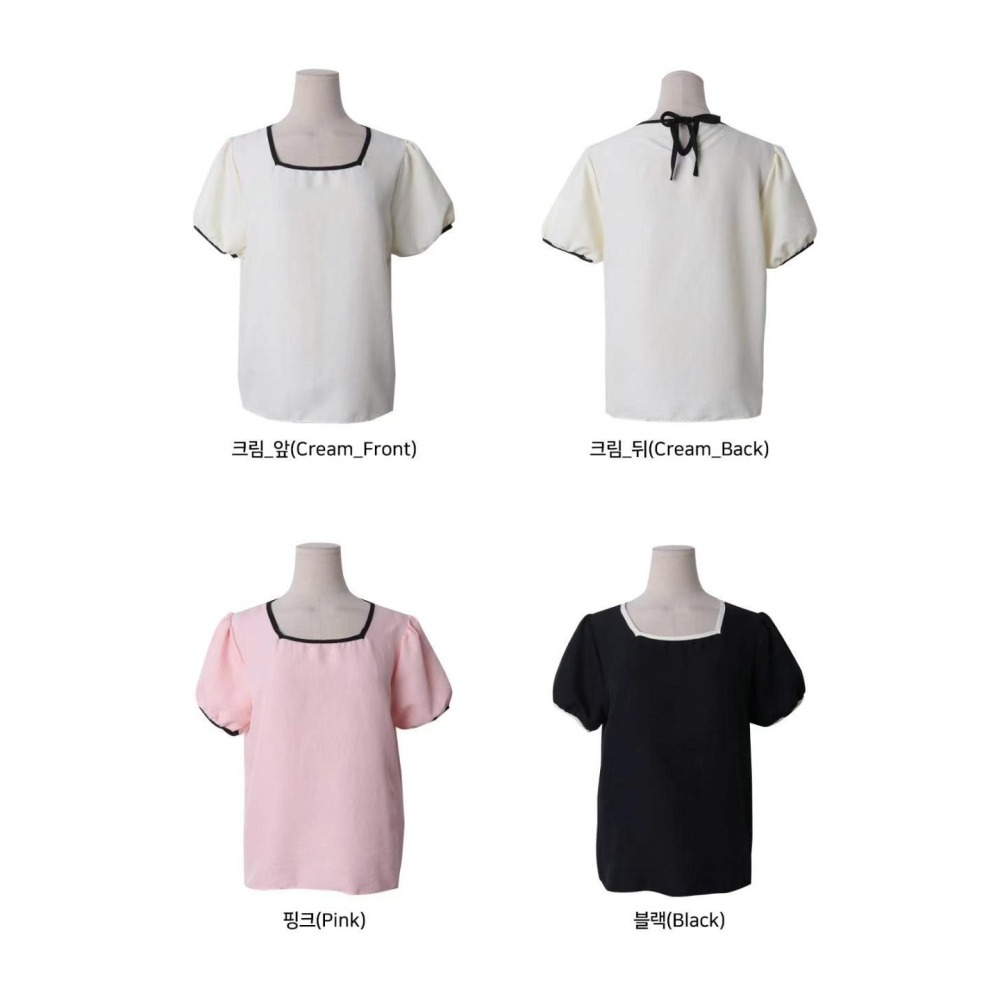 正韓🇰🇷撞色泡泡袖上衣-細節圖8