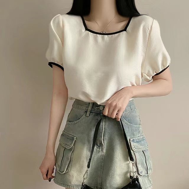 正韓🇰🇷撞色泡泡袖上衣-規格圖8