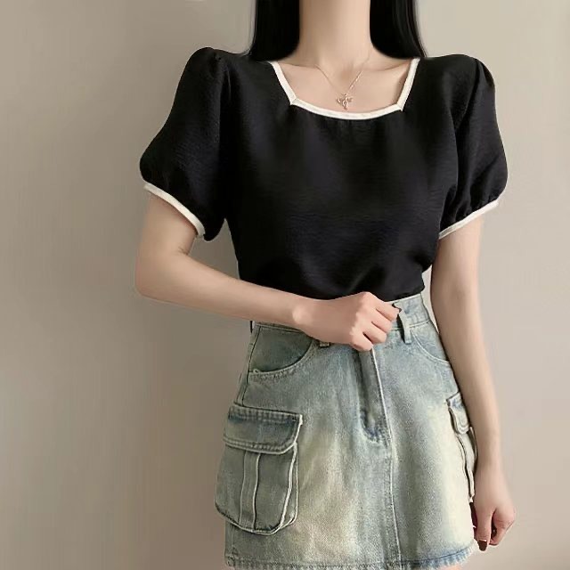 正韓🇰🇷撞色泡泡袖上衣-規格圖8