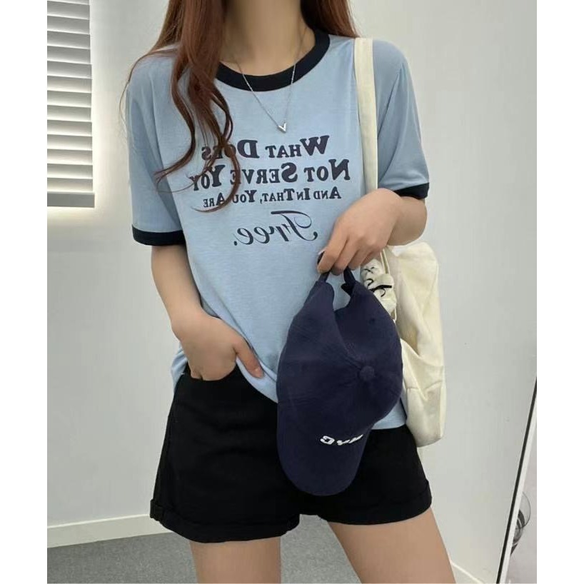 正韓🇰🇷棉質撞色休閒短T-細節圖2