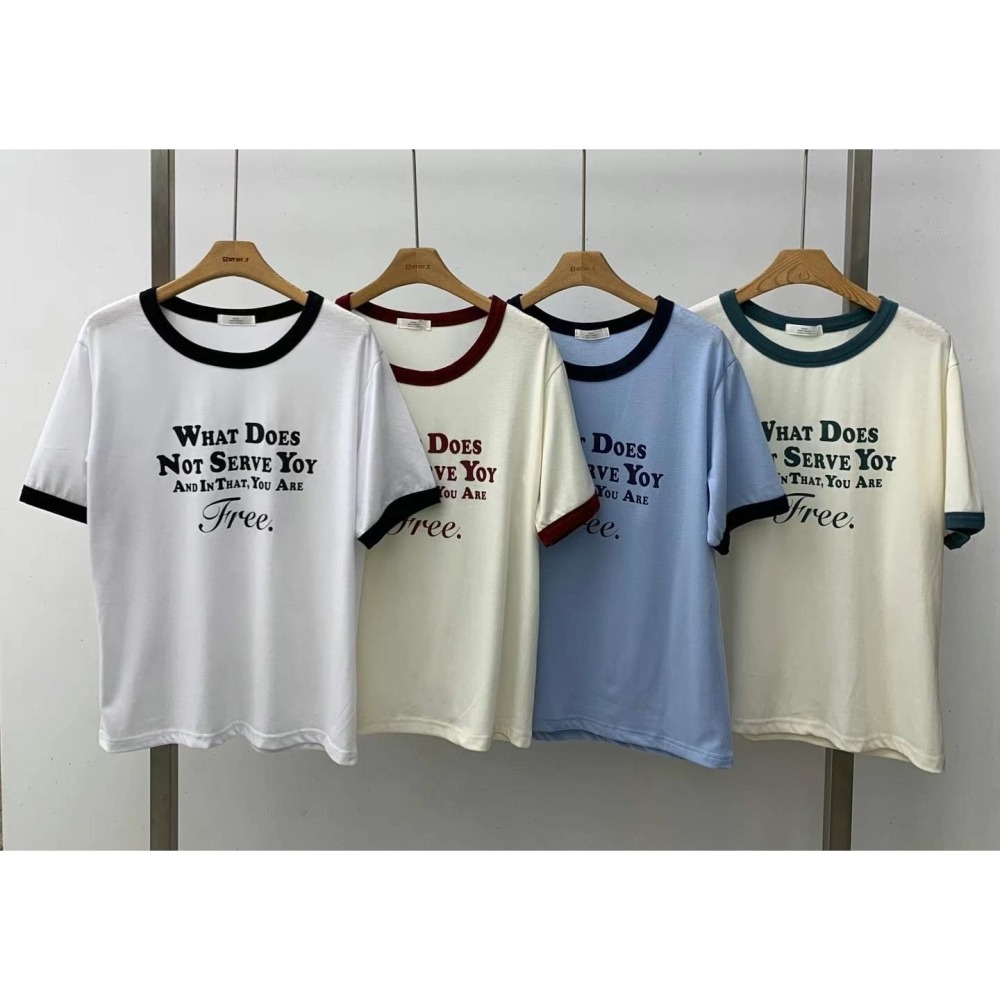 正韓🇰🇷棉質撞色休閒短T-細節圖4