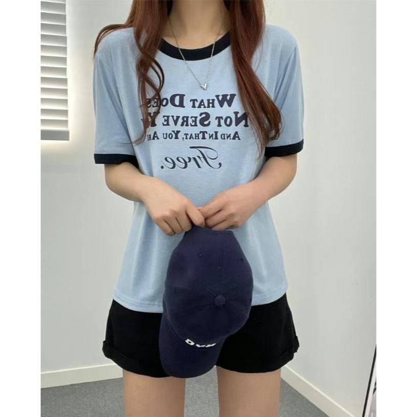 正韓🇰🇷棉質撞色休閒短T-規格圖4