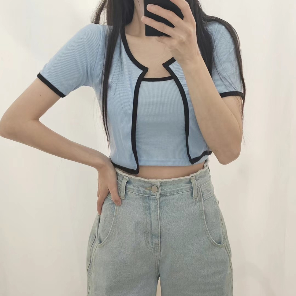 正韓🇰🇷兩件撞邊上衣SET-細節圖2