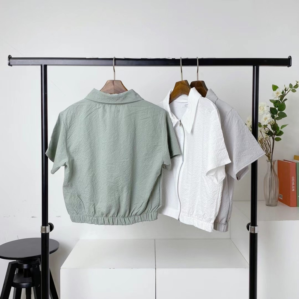 正韓🇰🇷拉鍊收腰短版袖-細節圖3