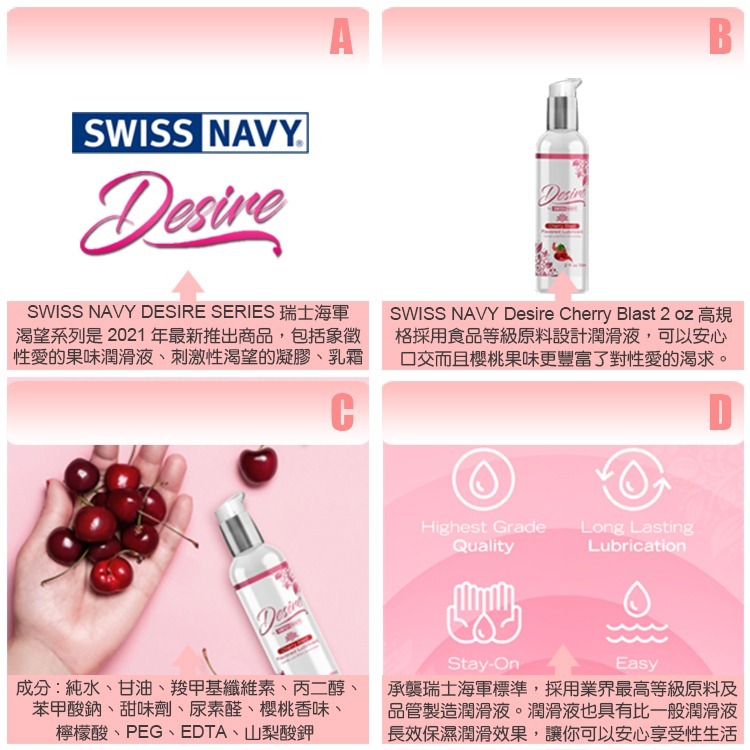 美國 SWISS NAVY 瑞士海軍渴望系列 櫻桃果味水性潤滑液 DESIRE CHERRY LUBE KY 口交潤滑-細節圖3