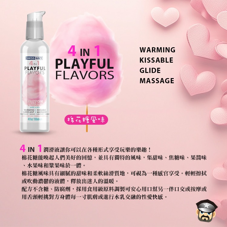 美國 SWISS NAVY 瑞士海軍 4 IN 1 口交水性潤滑液 棉花糖風味 PLAYFUL GLIDE 4oz容量-細節圖5