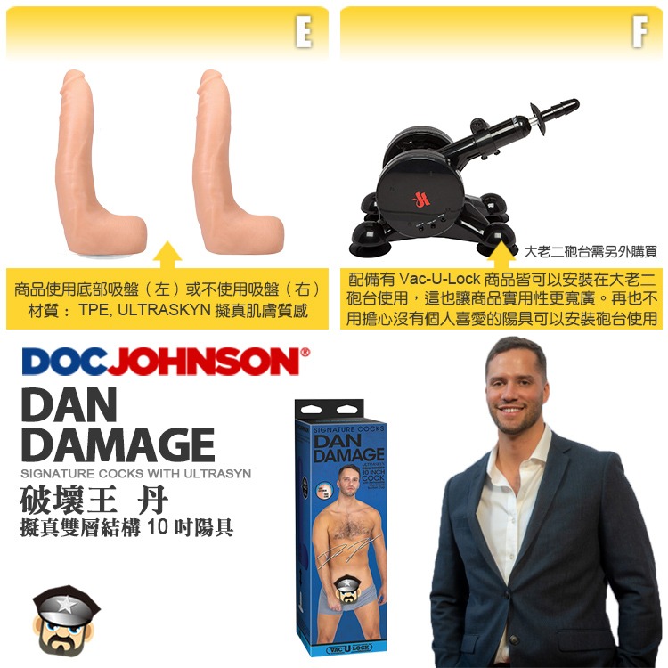 美國 DOC JOHNSON 破壞王 丹 擬真雙層結構10吋陽具 DAN DAMAGE COCK 假屌 陽具 姊夫-細節圖4