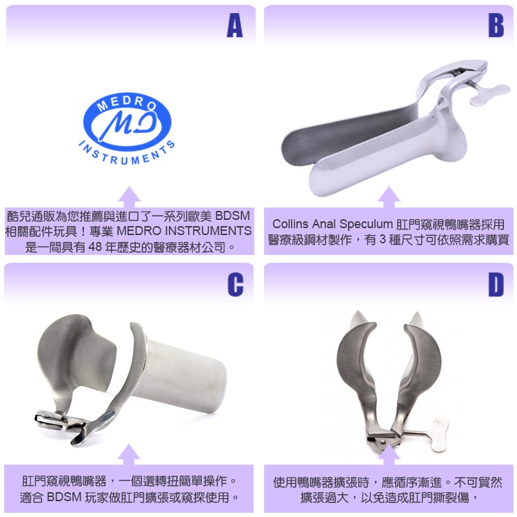 MEDRO 醫療鋼肛門窺視鴨嘴器 COLLINS ANAL SPECULUM 操作簡單 BDSM肛奴擴張訓練-細節圖3