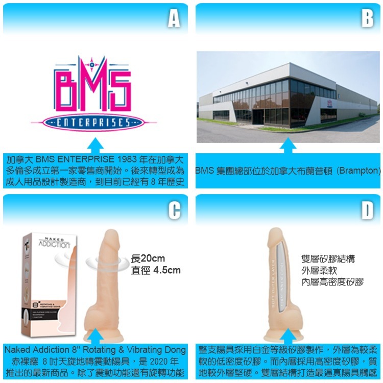 加拿大 BMS 赤裸癮 8吋天旋地轉震動陽具 NAKED ADDICTION 8 ROTATING VIBRATING-細節圖3