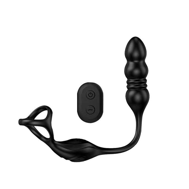 前後雙響 紅外線遙控 震動+抽插矽膠屌環肛塞按摩器 VIBRATING ANAL PLUG C-RING-細節圖2