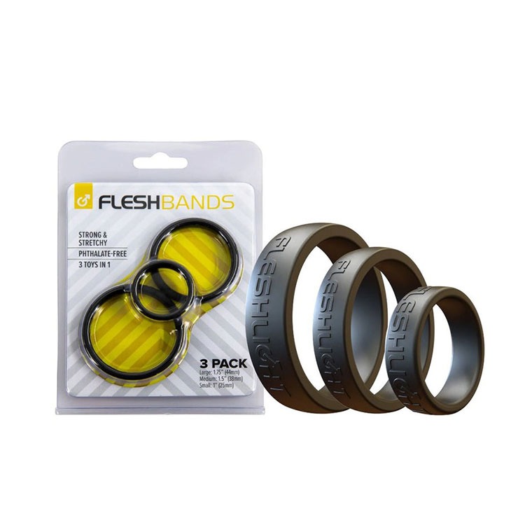 美國 FLESHLIGHT 鉑金級矽膠屌環 FLESHBANDS SILICONE COCK RING 3PACK-規格圖1