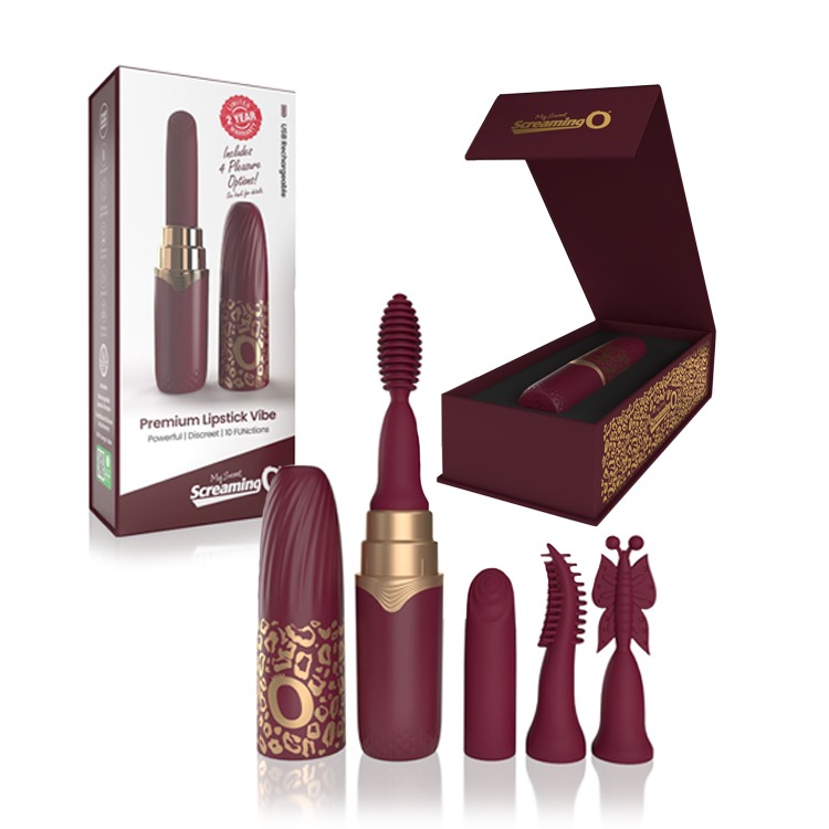 美國 SCREAMING O 梅洛唇膏造型 震動按摩棒四件組 MERLOT  LIPSTICK VIBE 隨身隨心所慾-細節圖2