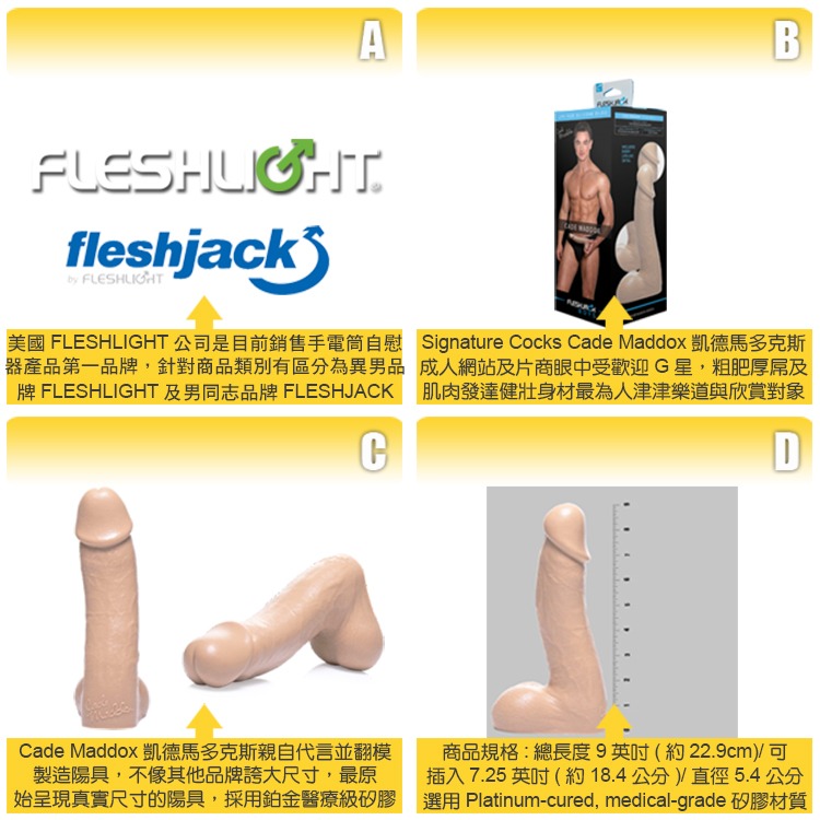 美國 FLESHJACK 凱德 馬多克斯 9吋倒模擬真陽具 CADE MADDOX 9 INCH DILDO COCK-細節圖3