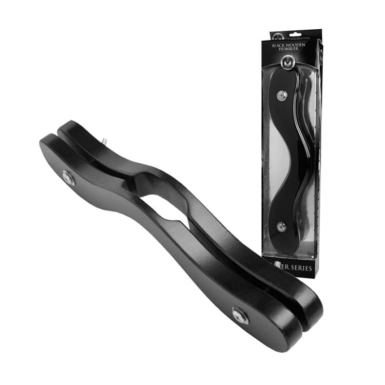 美國 MASTER SERIES 木製睪丸囚籠枷鎖 The Enforcer Black Wooden Humbler-規格圖1