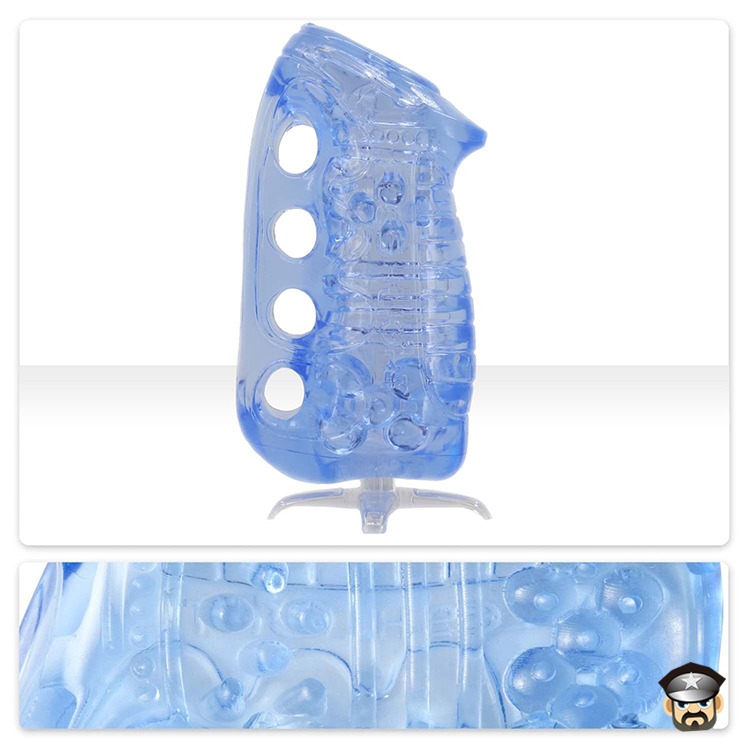 美國 FLESHLIGHT 藍晶掌中杯 貫通式自慰套 FLESHSKINS GRIP BLUE ICE 附贈站立架-細節圖4