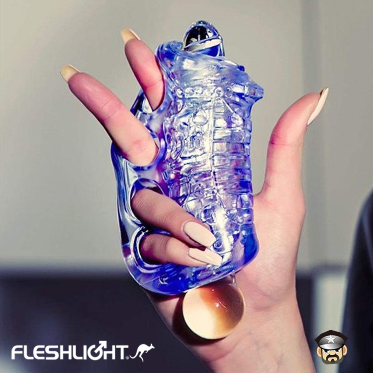 美國 FLESHLIGHT 藍晶掌中杯 貫通式自慰套 FLESHSKINS GRIP BLUE ICE 附贈站立架-細節圖5