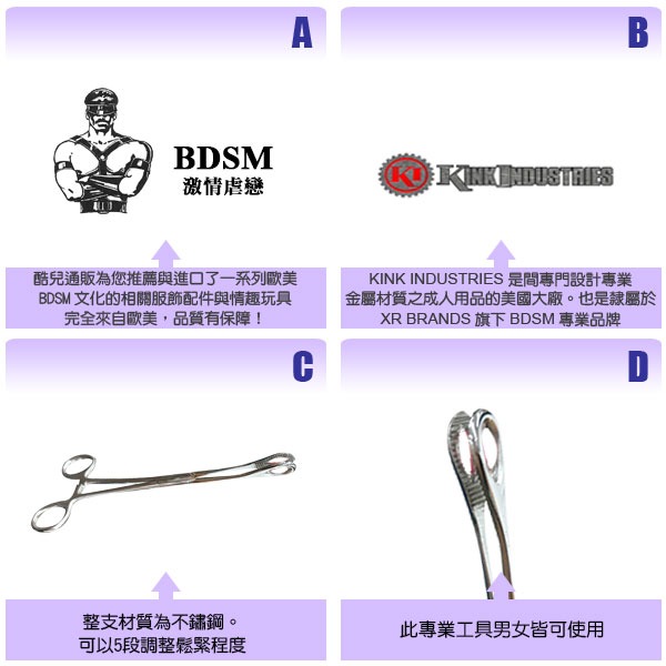 美國 KINK INDUSTRIES 專業不鏽鋼乳首夾 Young Forceps 美國原裝進口 乳首玩樂 BDSM-細節圖3