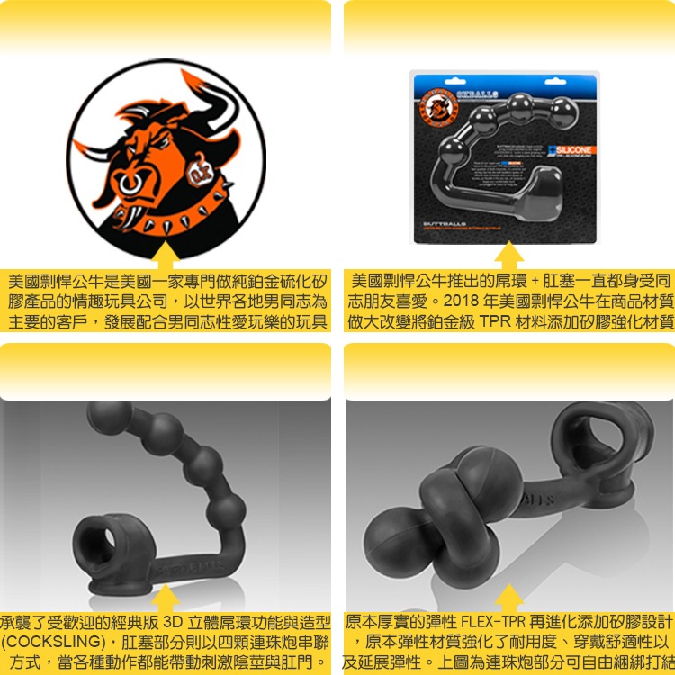 美國 OXBALLS 剽悍公牛 連珠炮前後双享樂 3D立體屌環肛塞 BUTTBALLS ASS-LOCK 陽具環 OX-細節圖3