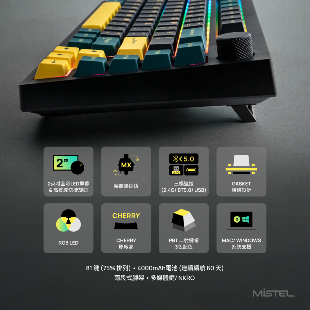 Mistel 密斯特 MD750 Delight 惡魔綠 RGB 三模 無線機械式鍵盤  (BT/2.4G/USB)-細節圖4