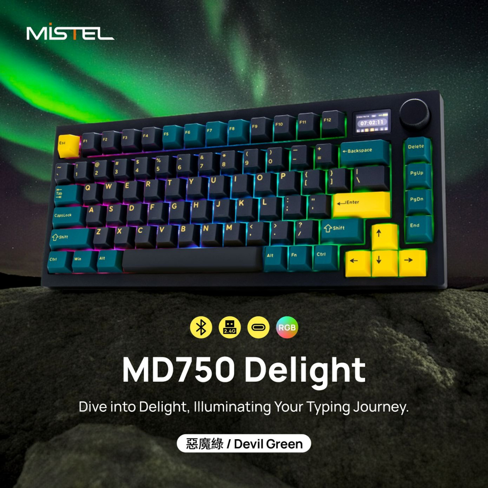 Mistel 密斯特 MD750 Delight 惡魔綠 RGB 三模 無線機械式鍵盤  (BT/2.4G/USB)-細節圖7