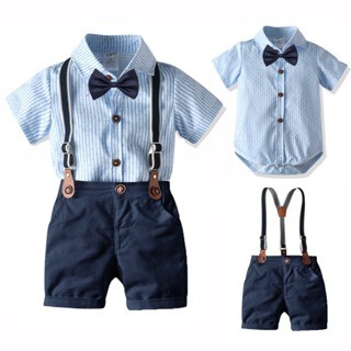 夏季兒童可愛紳士造型純棉套裝/紳士領結爬服褲裝/滿月周歲宴會服-細節圖4