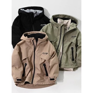 春秋新款中大童連帽抽繩加絨風衣外套/兒童防風防水保暖軟風衣/兒童百搭輕薄款防風外套-規格圖11
