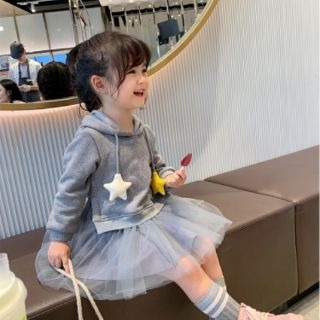 冬季女童星星拼接雙層紗裙連衣裙/嬰幼兒可愛造型蓬蓬裙-細節圖5