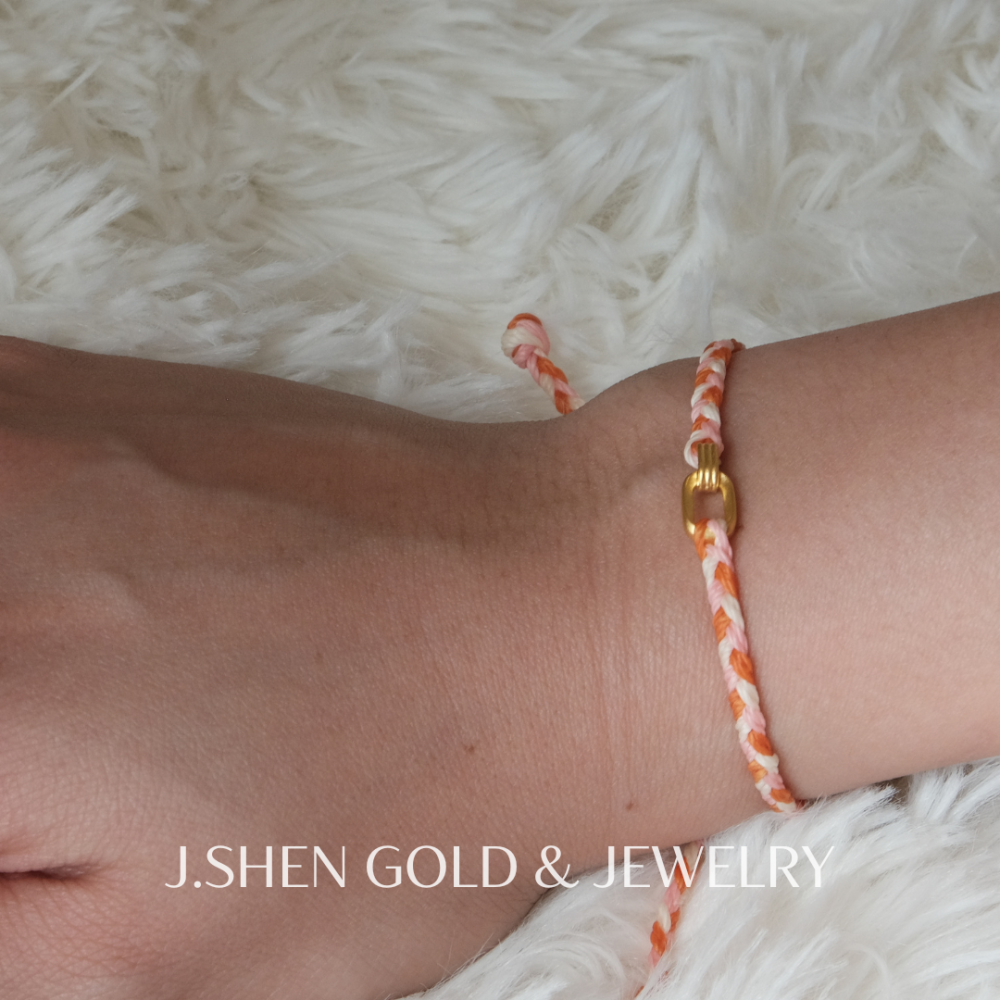 黃金環環相扣蠟繩手鍊 黃金手鍊 女生手鍊 男生手鍊 女生黃金手鍊 男生黃金手鍊 蠟繩手鍊 手鍊 幸福手鍊 純金金飾-細節圖2