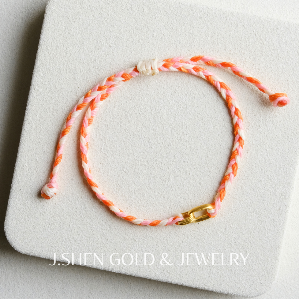 黃金環環相扣蠟繩手鍊 黃金手鍊 女生手鍊 男生手鍊 女生黃金手鍊 男生黃金手鍊 蠟繩手鍊 手鍊 幸福手鍊 純金金飾-細節圖3