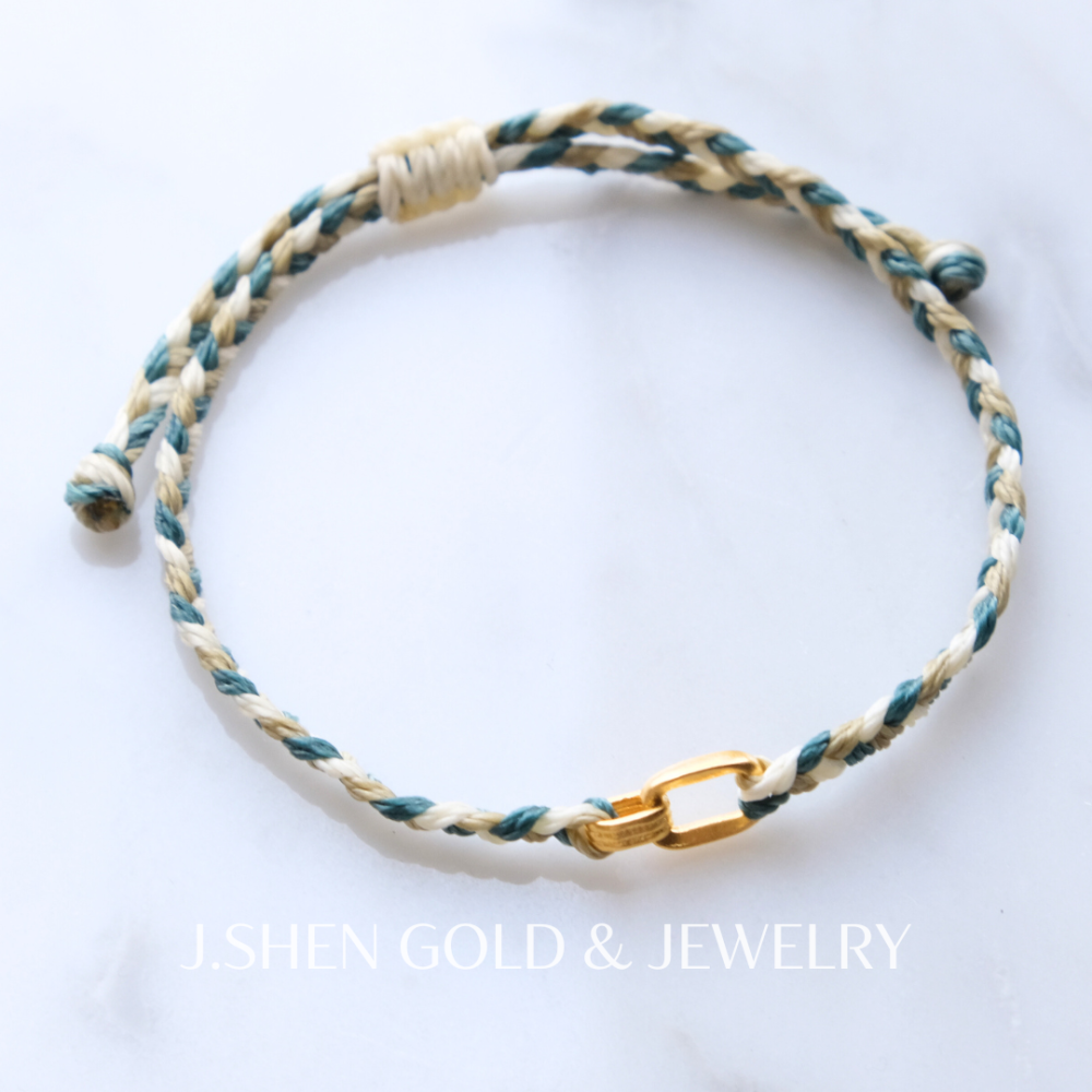 黃金環環相扣蠟繩手鍊 黃金手鍊 女生手鍊 男生手鍊 女生黃金手鍊 男生黃金手鍊 蠟繩手鍊 手鍊 幸福手鍊 純金金飾-細節圖4