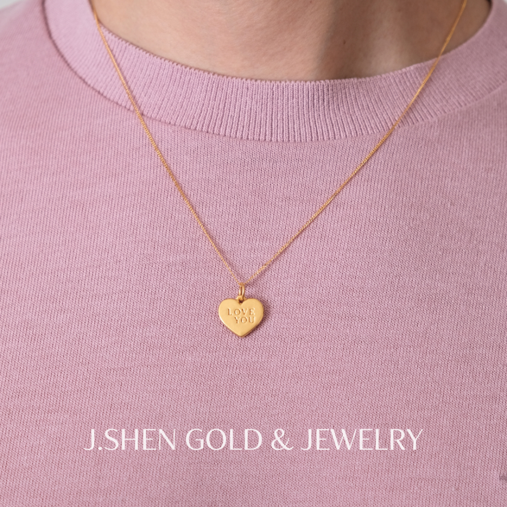 黃金告白愛心墜飾 LOVE YOU愛心墜子 黃金愛心墜子 手做感鋼印黃金墜子 節日禮物 情人節禮物 禮物-細節圖3