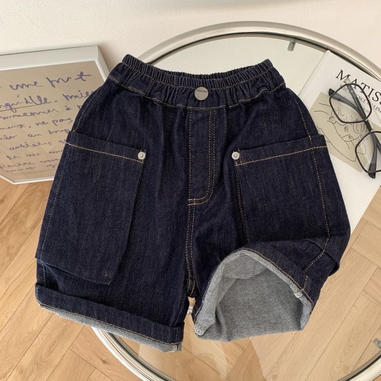 大口袋軟單寧銀釦短褲-細節圖3